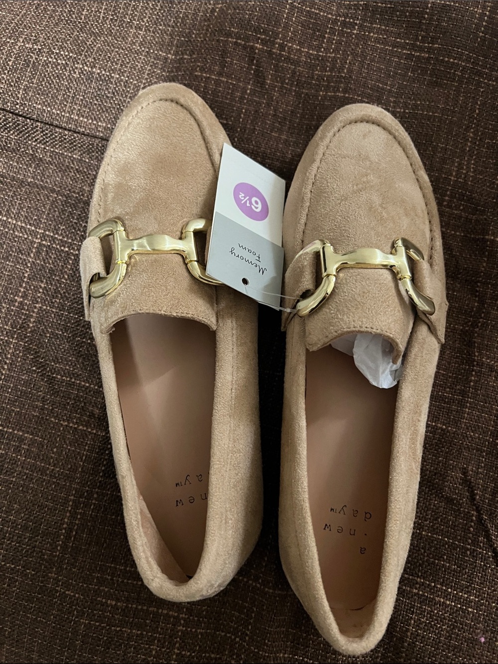 a new day Beige Suede Loafers with Gold Bit
